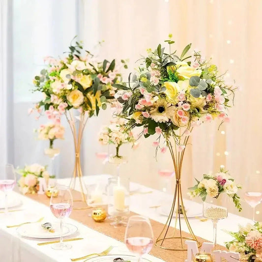 2PCS Gold Color Iron Flower Vases Wedding Flower Stands Arrangement Props Table Centerpiece Flowers Rack Home Decorations Good Vibrations