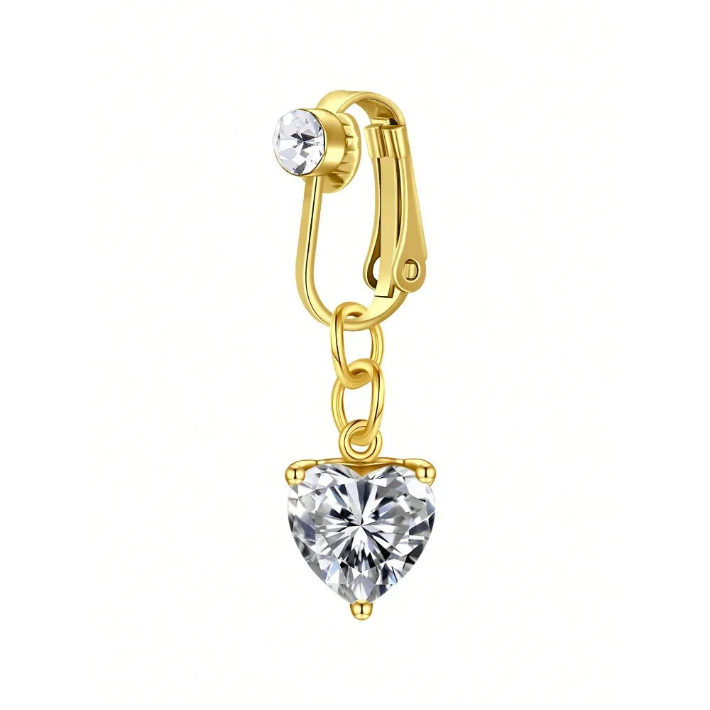 Fake Belly Ring Bell Button Rings Fake Belly Piercing Love Heart Butterfly Dangle Clip On Umbilical Navel Cartilage Earring Clip Good Vibrations Adult Super Store