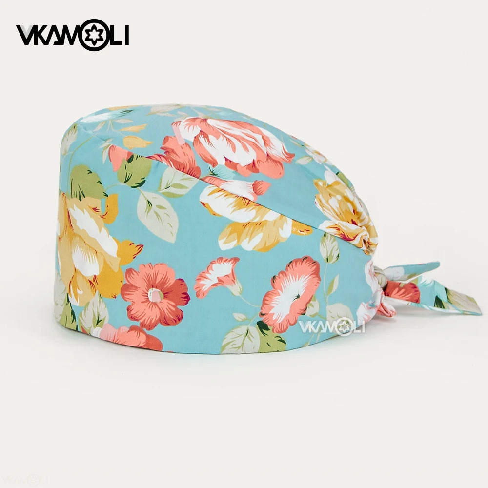 Flower printing hats scrubs women hats Health service Workers adjustable caps beauty salon Work Frosted cap lab pet store hats Good Vibrations