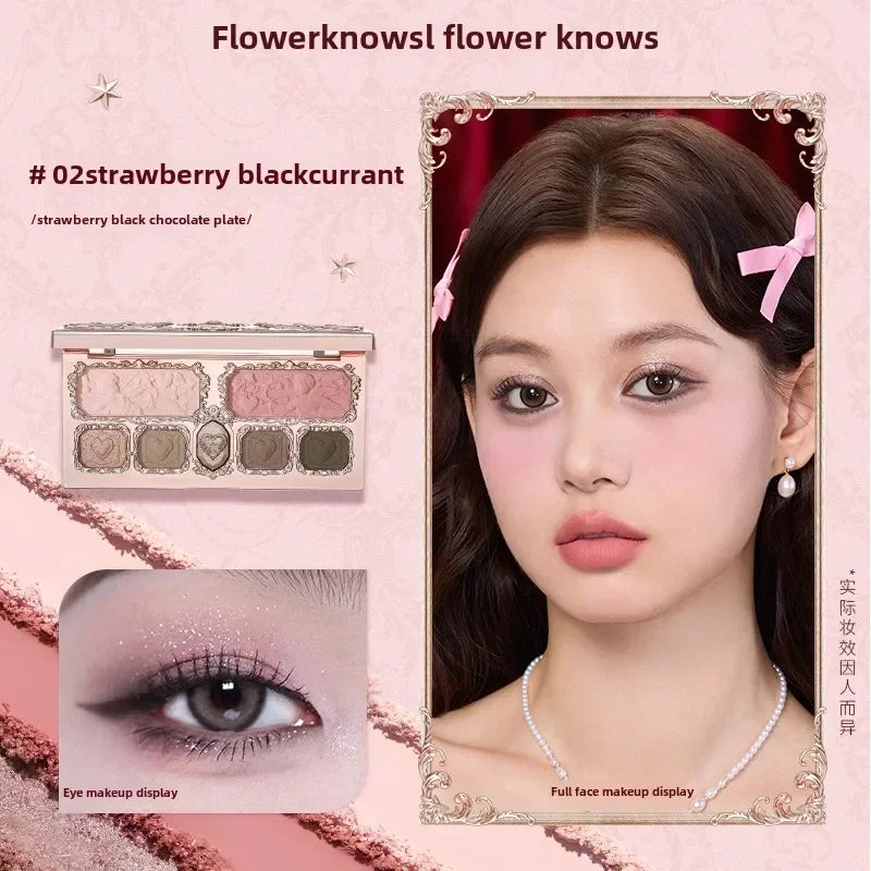 Flower Knows Moonlight Mermaid Eyeshadow Palette 8-Color Matte Shimmer Glitter Eye Makeup Cosmetics Women Beauty Eye Shadow Good Vibrations