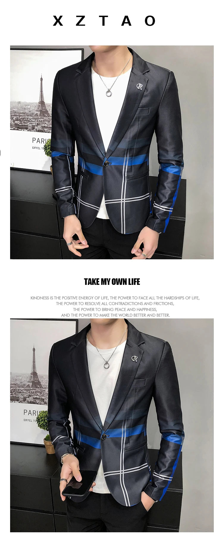 Blazer Men Boutique Fashion Plaid Men's Slim Casual Suit Jacket Male Ball Social Blazer Suit Coat Host Clothing Good Vibrations