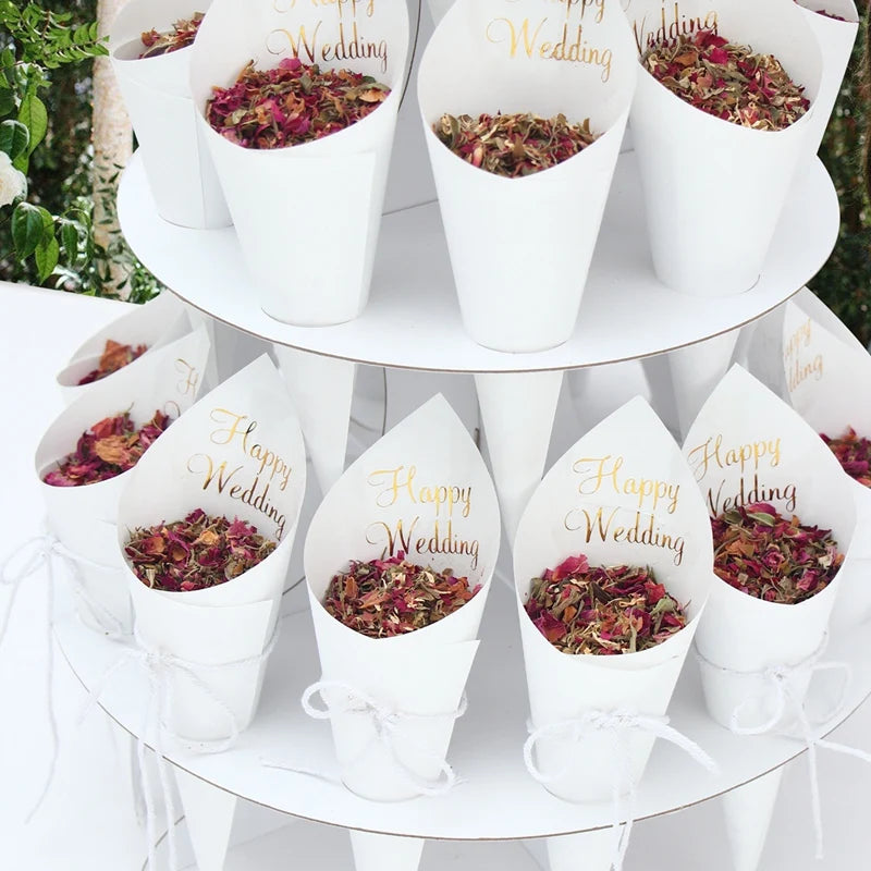 Kraft Paper Wedding Tray Confetti Cone Stand Box Tray Rustic Wedding Decoration Wedding Confetti Cones Wedding Cones Set supply Good Vibrations