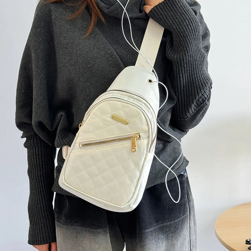 Neutral style backpack for men and women, with multiple color slanted fabric and nylon material. Suitable for travel. Good Vibrations