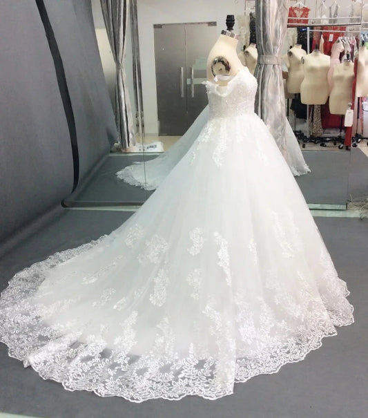 Off Shoulder Wedding Dresses Classic Boat Neck Wedding Gown Luxury Lace Bridal Dress Real Photo Vestido De Noiva customized Good Vibrations