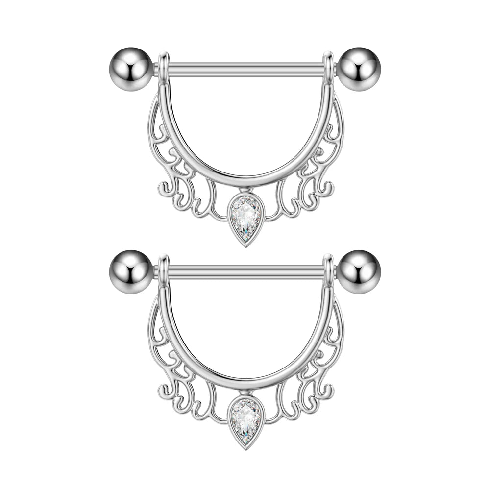 2pcs Stainless Steel Shield Bar Barbell Nipple Piercing Jewelry for Women Both Sides Screwed Sun Moon Flower Star Nipple Rings Good Vibrations Adult Super Store