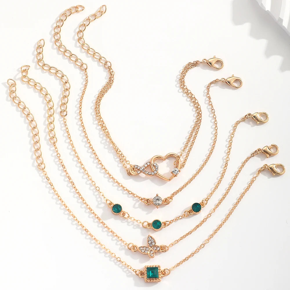 5Pcs/Set Rhinestone Butterfly & Heart Love Infinite Decor Imitation Gem Metal Hollow Bracelet For Women For Daily Decoration Good Vibrations Adult Super Store