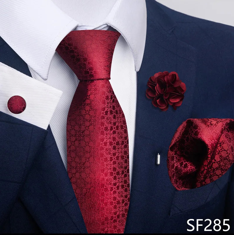Luxury Mens Ties Floral Black Gold Ties Paisley NeckTie Pocket Square Cufflinks Brooch Set Men's Wedding Party Tie Good Vibrations