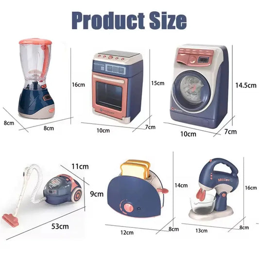Mini Household Appliances Kitchen Toys Pretend Play Set with Coffee Maker Blender Mixer and Toaster for Kids Boys Girls Gifts Good Vibrations