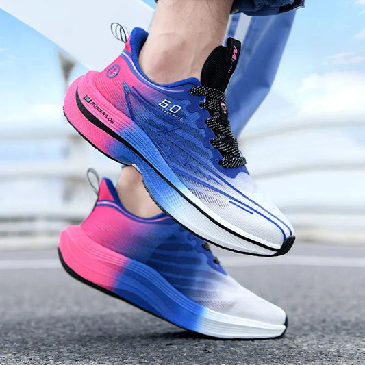New Men's Carbon Plate Running Shoes Soft Cushion Shock Absorbing Sports Shoes Unisex Sneakers Light Anti-Slip Training Shoes Good Vibrations