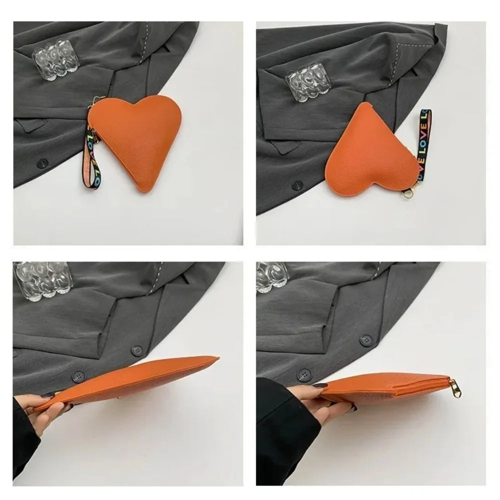 PU Coin Purse Trendy Female Bag Women Wallets New Heart-shaped Bag Zipper Purse Wrist Clutch Storage Portable Bag Fashion Good Vibrations