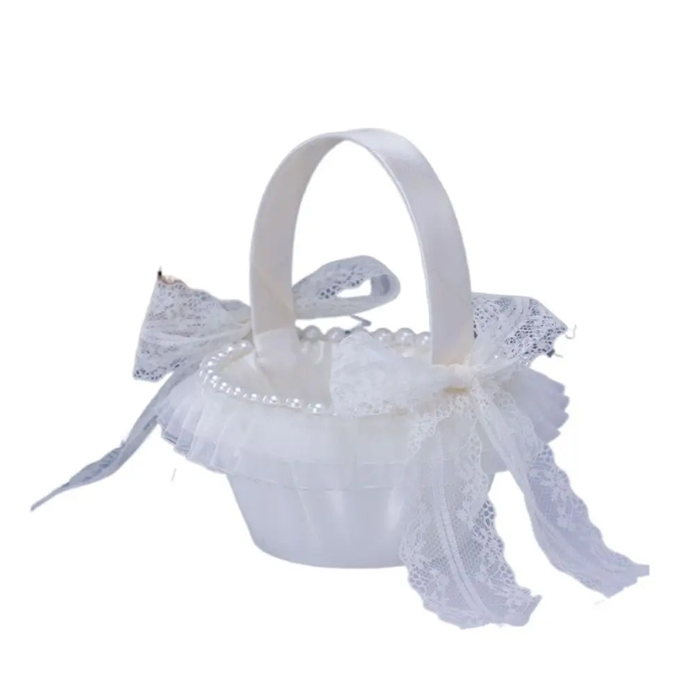 Fashion Lace Wedding Flower Basket Rose Flower Ribbon Bow Satin Bow Hanbag Tote Bag Storage Bag Flower Girls Basket Party Good Vibrations