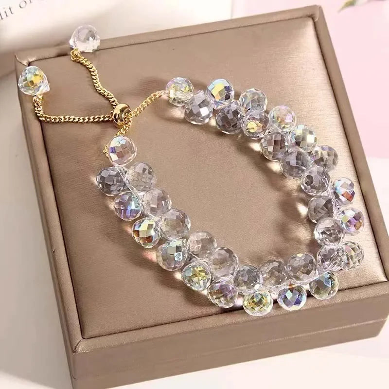 Stylish Multicolored Artificial Crystal Bracelet Fashion Shiny Handmade Charm Stone Beads Bracelet for Women Jewelryساعات نسائية Good Vibrations
