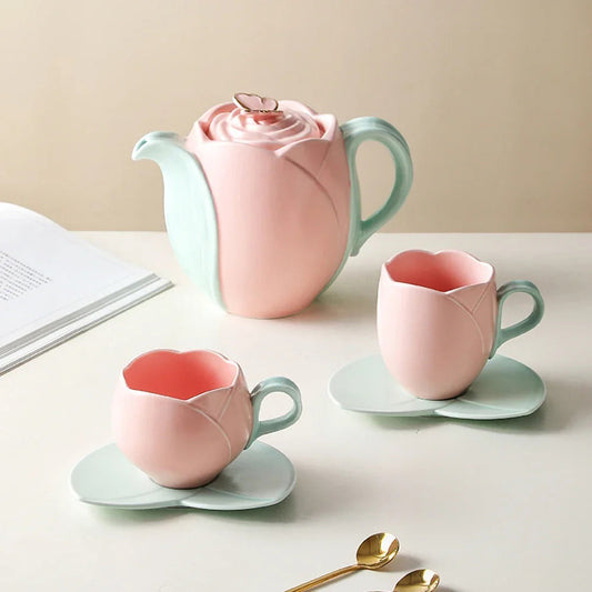 Tulip Luxury Ceramic Coffee Cup Saucer Set with Hand and Dish Milk Tea Cappuccino Tableware 280ml/320ml Birthday Couples Gifts Good Vibrations