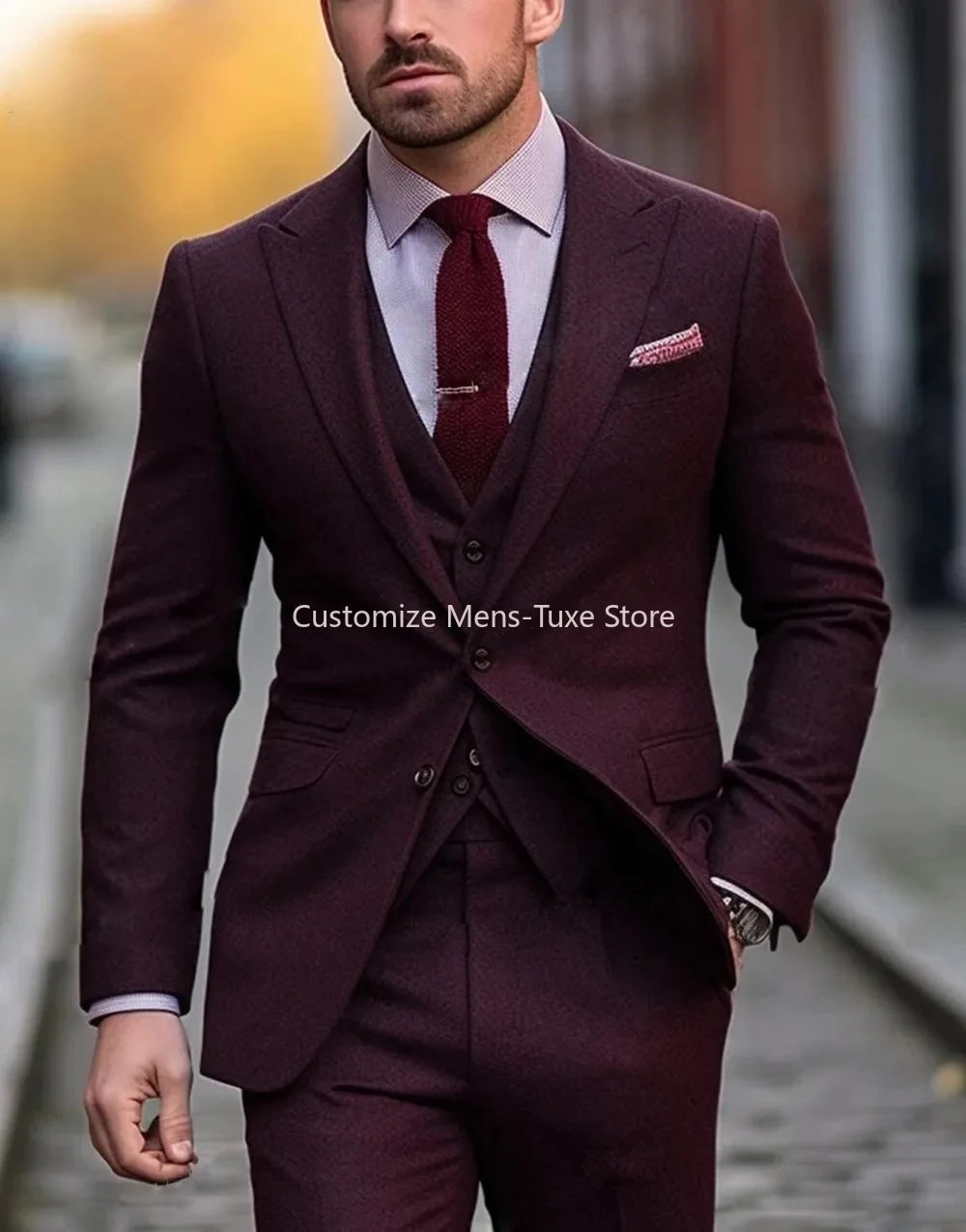 New Beige Suit Men Business Tuxedos Formal 3 Piece Set Jacket Vest Pants Single Breasted Groom Groomsman Prom Wedding Party Good Vibrations