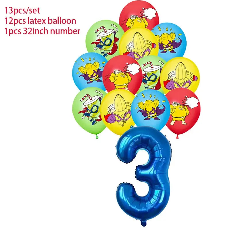 Superzings Birthday Party Decoration Balloon Banner Cake Topper SuperthingsTableware Birthday Party Supplies Baby Shower Good Vibrations
