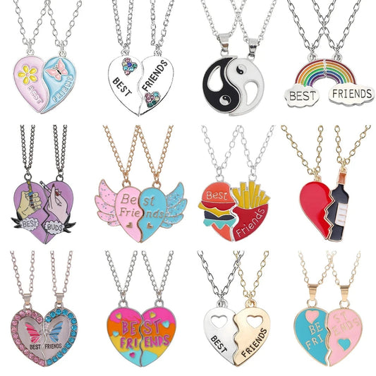 Fashion Best Friends Honey Love Couple Pendant Necklace 2 Pcs/ Set Chain Choke Broken Heart BFF Good Friendship Jewelry Gift Good Vibrations