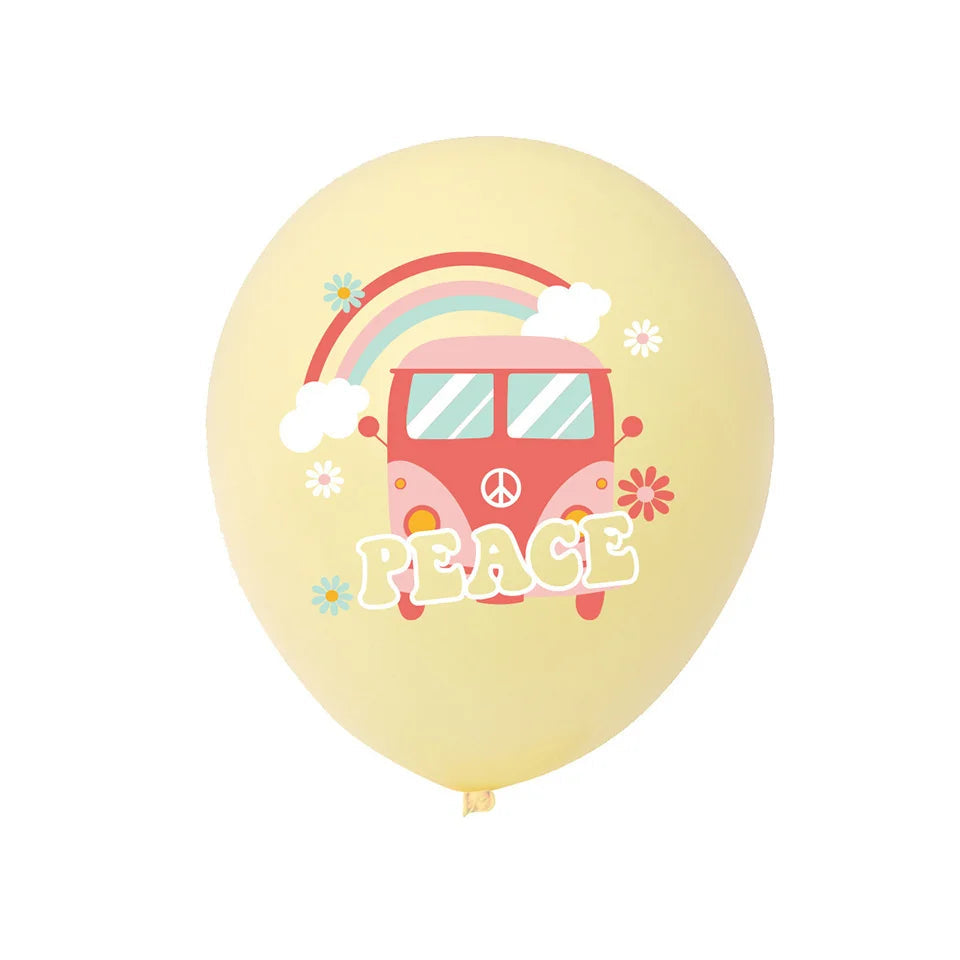 15pcs Hippie Two Groovy Bohemian Rainbow Bus Balloons For Bohemian Themed Kids Birthday Decoration Wedding Party Supplies Good Vibrations