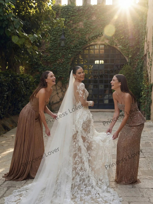 Mermaid Wedding Dresses Long Sleeves Lace Ruffles Luxury Bridal Gown Ivory robe de mariée Formal Wedding Dress Customized Good Vibrations