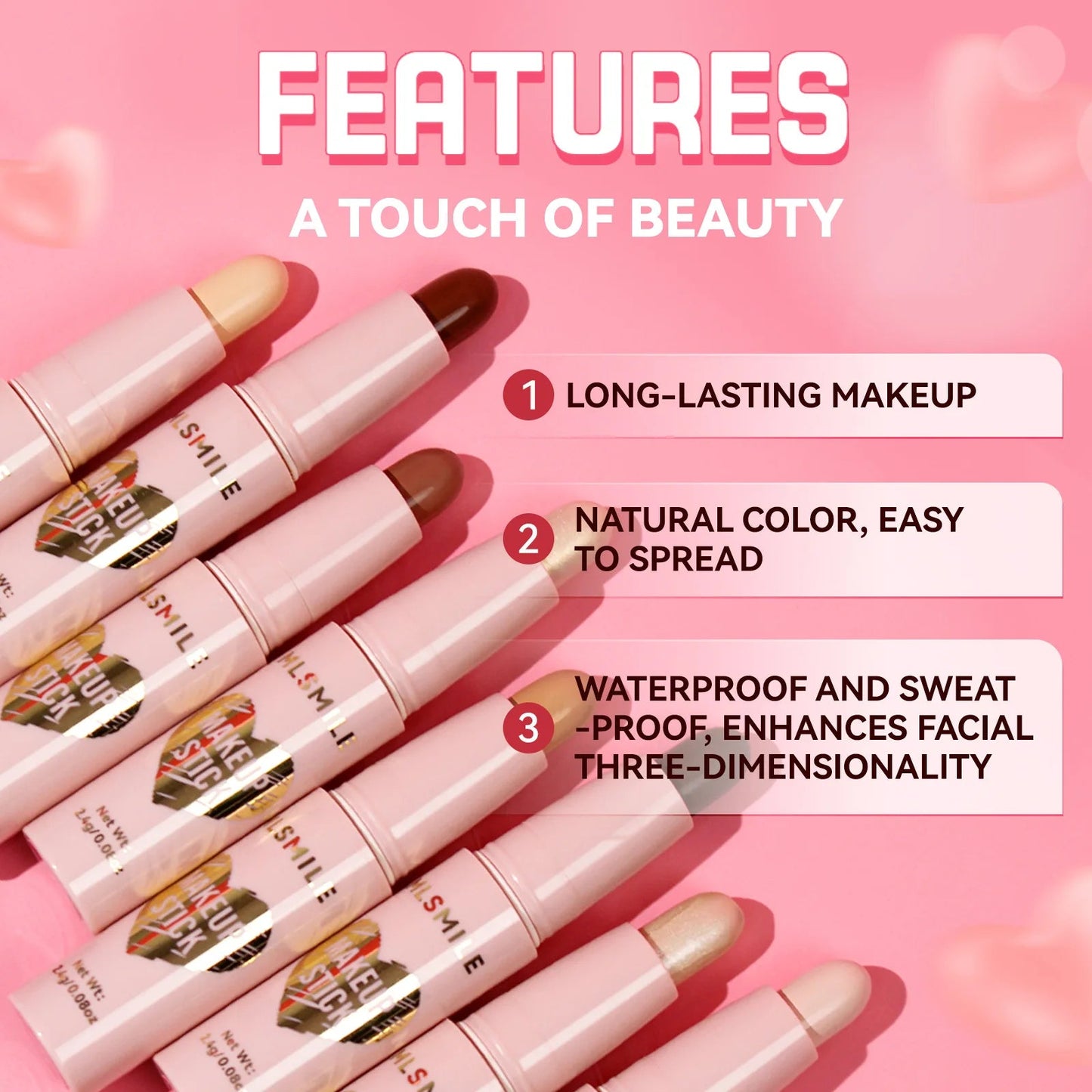 MLSMILE 8 Color High Gloss Pearl Contouring Stick Face Brightening Sleeper Silkworm Pen three-dimensional Face contour Shadow Good Vibrations