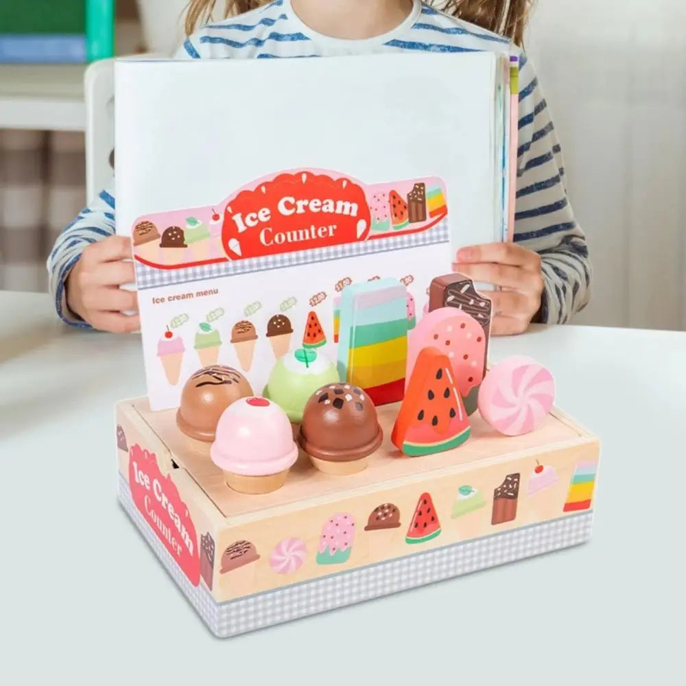 Wooden Role-playing Ice Cream Toy Play House Pretend Play Counter Playset Pretend Toys Miniature Montessori Good Vibrations