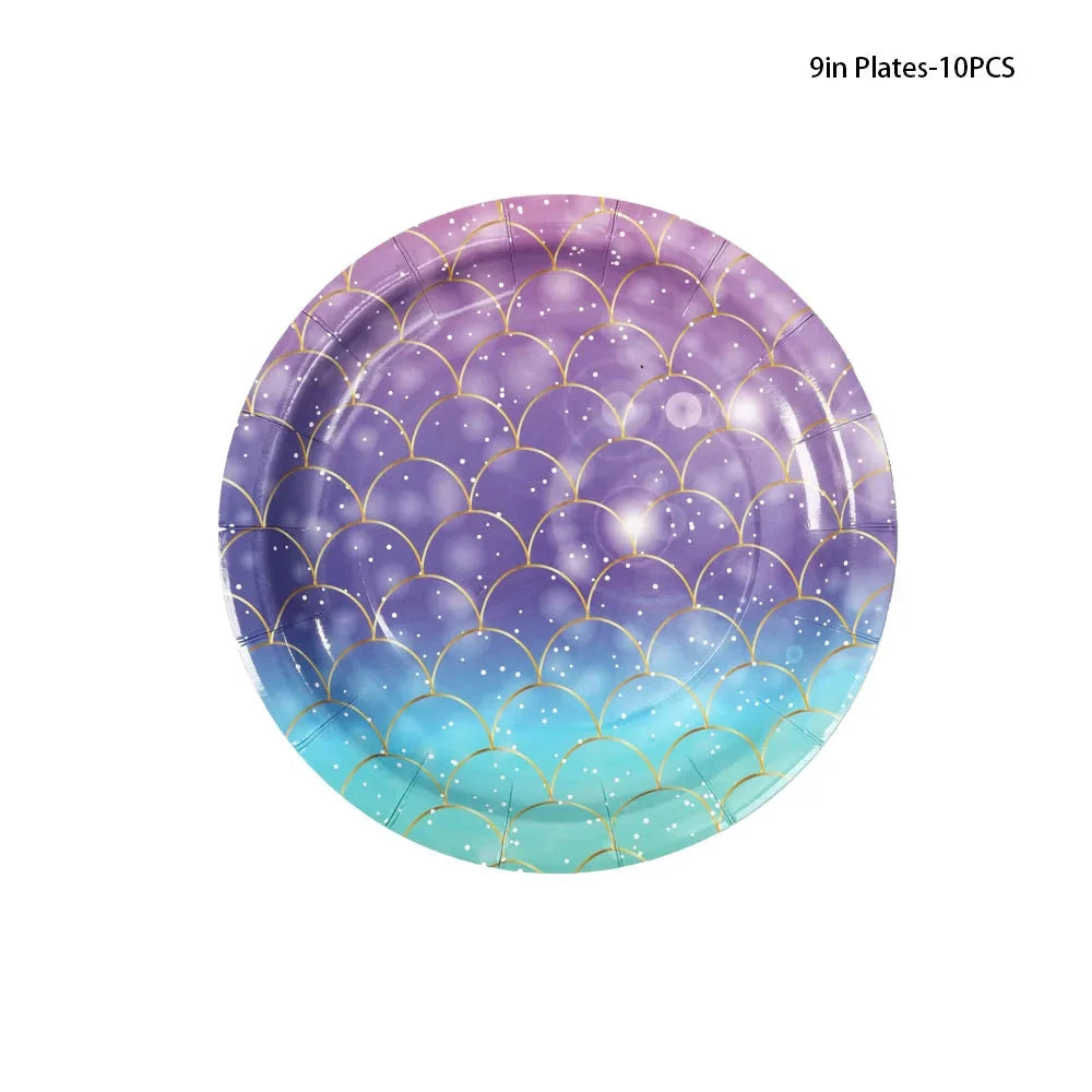 Mermaid Birthday Decorations Girl Disposable Paper Plates Cups Napkins Plastic Straws Baby Shower Wedding Party Supplies Good Vibrations