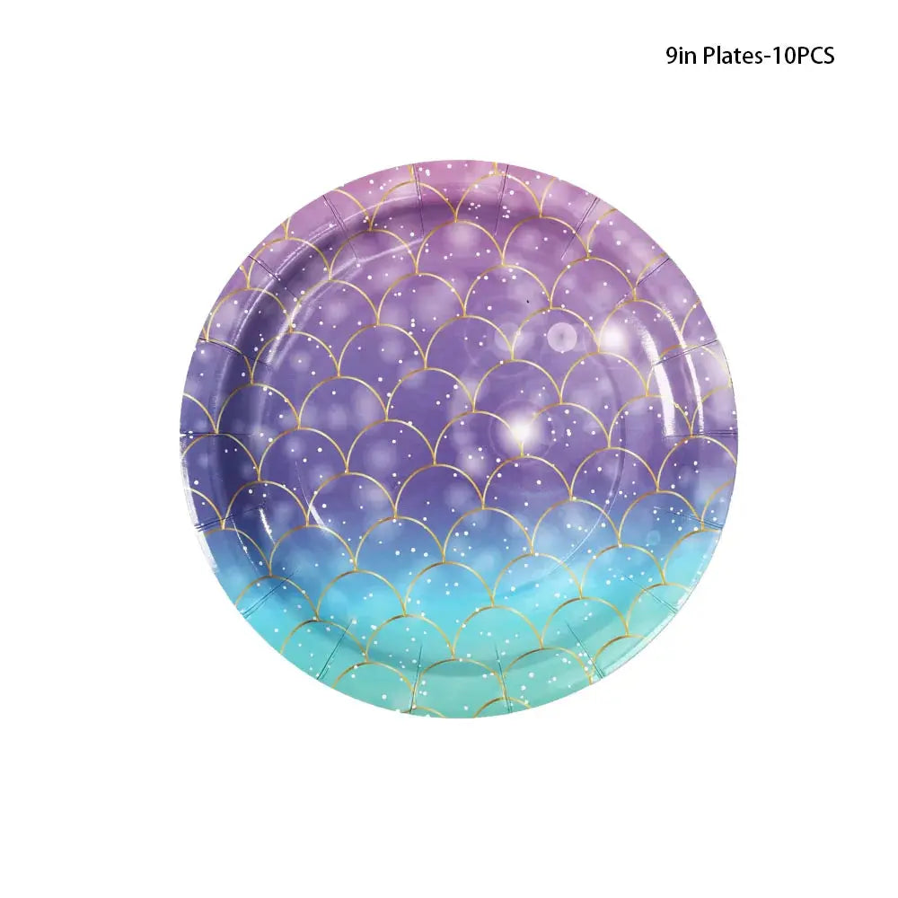 Mermaid Birthday Decorations Girl Disposable Paper Plates Cups Napkins Plastic Straws Baby Shower Wedding Party Supplies Good Vibrations