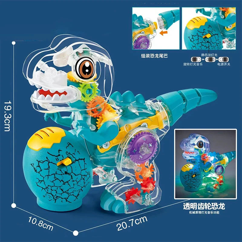 Transparent Toy Car for kids Electronic Light Sound Music Electric Gear Dinosaur Toys for Toddlers Boys Educational Crawling Toy Good Vibrations