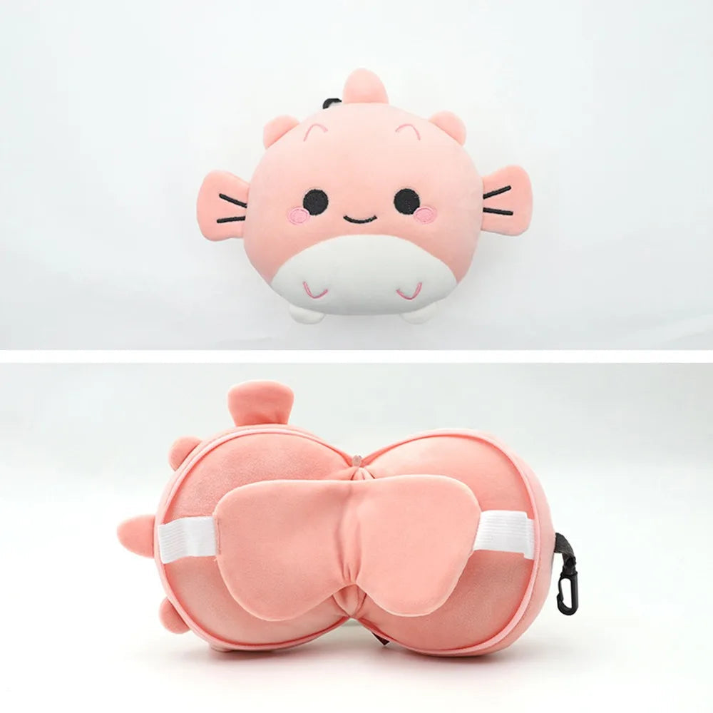 Creative 2 in 1 Eye Mask Neck Pillow Cartoon Soft Travel Eye Cover Airplane Head Pillow for Travel&Office Good Vibrations