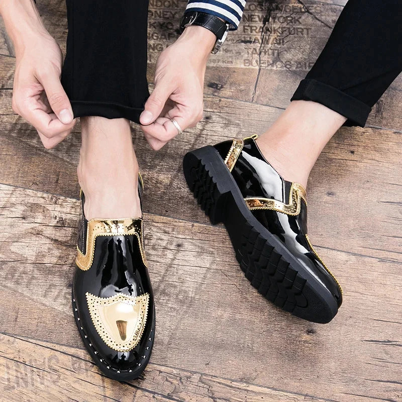 Fashionable Formal Men Shoes Lightweight Outdoor Loafers Thick Soled Wear-resistant Leather Shoes Black Gold andSilverSizes38-48 Good Vibrations
