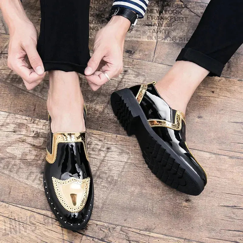 Fashionable Formal Men Shoes Lightweight Outdoor Loafers Thick Soled Wear-resistant Leather Shoes Black Gold andSilverSizes38-48 Good Vibrations