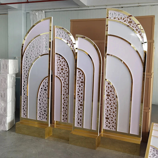 New Arrival Events Decoration Gold Acrylic Arch Backdrop Half Wedding Backdrop Good Vibrations