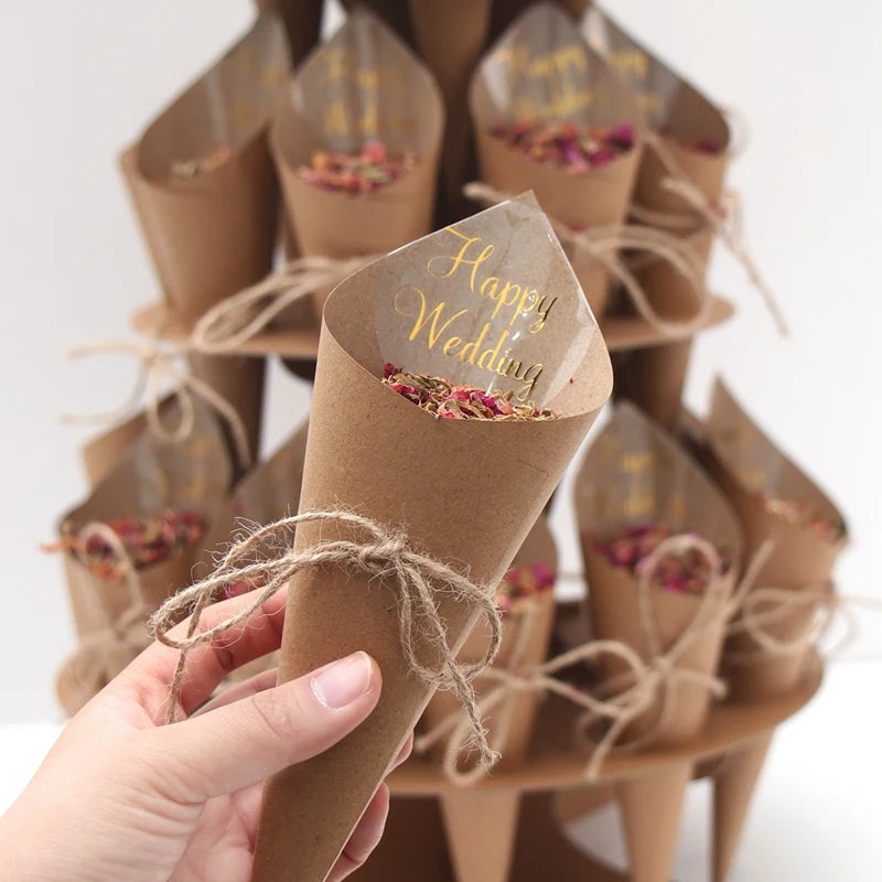 Kraft Paper Wedding Tray Confetti Cone Stand Box Tray Rustic Wedding Decoration Wedding Confetti Cones Wedding Cones Set supply Good Vibrations
