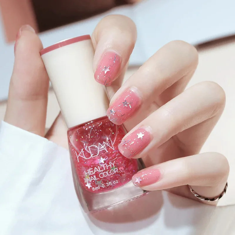 Nail Polish Without Baking Lamp White Fine Glitter Non-baking Non-peel Transparent Shiny Oil Base Coat Nude Nail Polish Good Vibrations