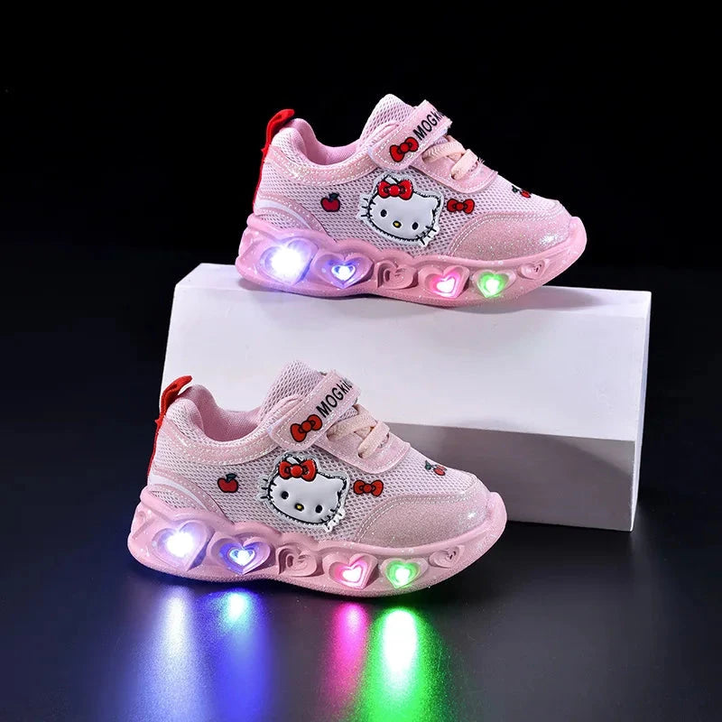Sanrio LED Kids Shoes for Girls Cute Cartoon Hello Kitty Shoes Summer Girl Kawaii Shoes Soft Bottom Sneakers Casual Shoes Good Vibrations