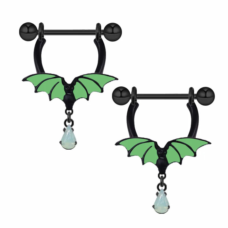 Stainless Steel Pink Bunny Nipple Piercing Jewelry Set 14G Green Bat Nipple Rings Bulk Cat Nipple Barbell Pack Piercing Pezon