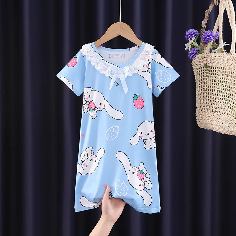 New Baby Girl Kuromi Nightgown Summer Children Short SLeeve Cartoon Nightdress Girls Clothing Children's Pajamas Dress 3-12T Good Vibrations