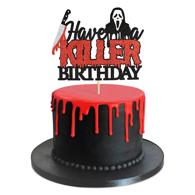 Cake Topper Blood Knife Mask Ghost Face DIY Halloween Cupcake Toppers Ghost Cake Flags Kids Birthday Killer Party Baking Decor Good Vibrations