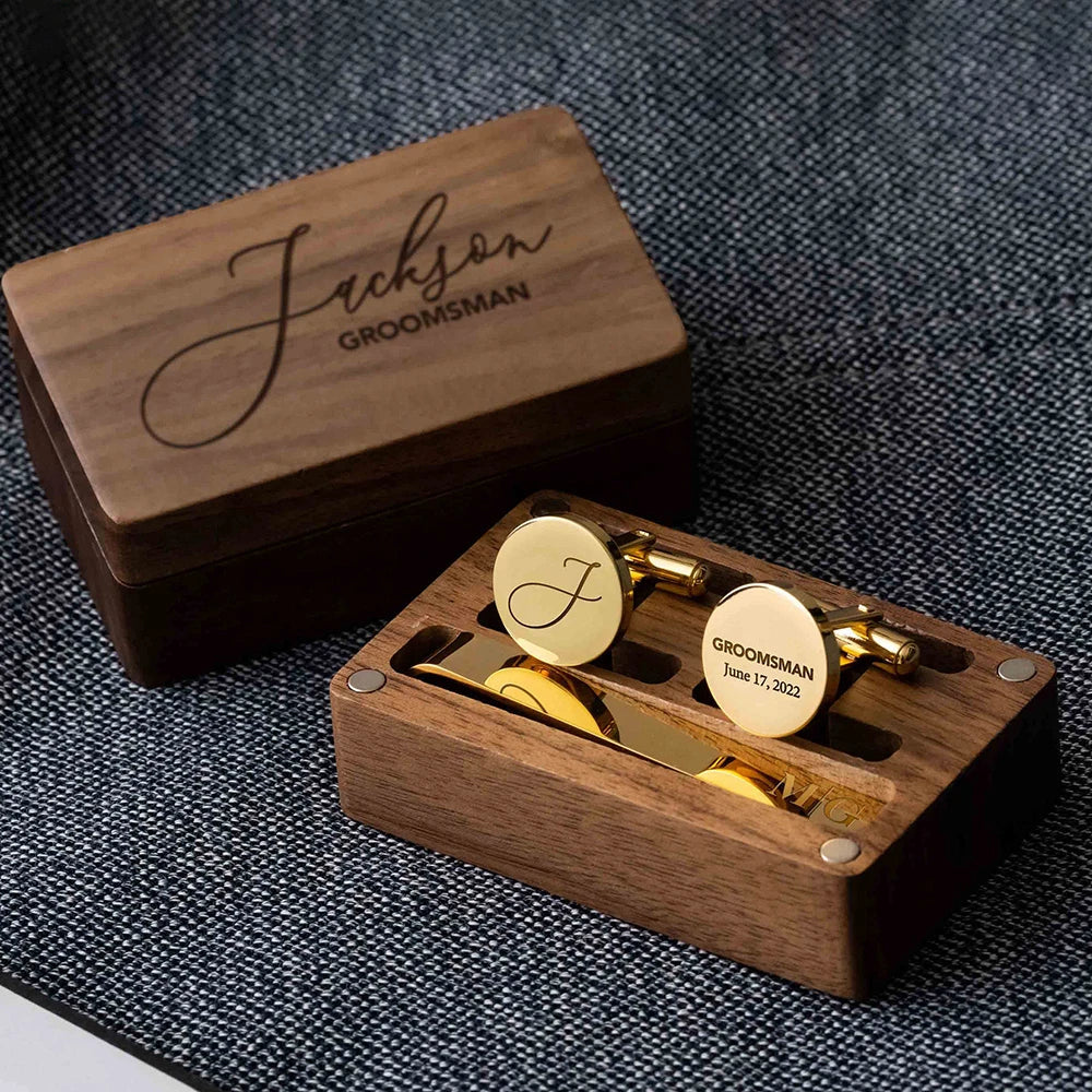 Custom Metal Cufflinks Tie Clip & Rectangle Gift Box Engraved Gift for Dad and Groomsmen Personalized Best Man Cufflinks Set Good Vibrations