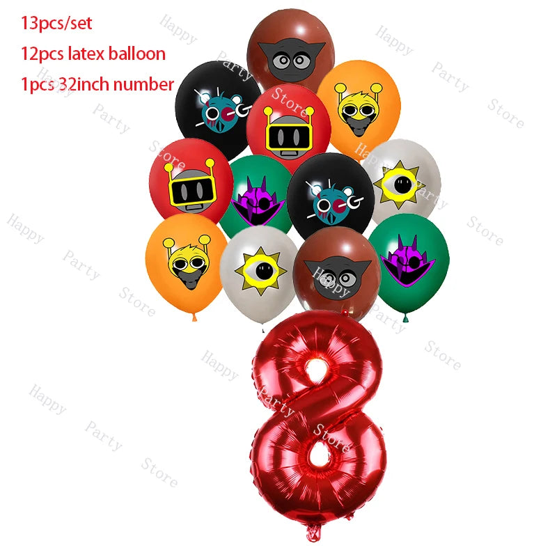 Incredibox Sprunki Birthday Party Decoration Sprunki Balloon Backdrop Cake Topper Split Sales Sprunki Birthday Party Supplies Good Vibrations