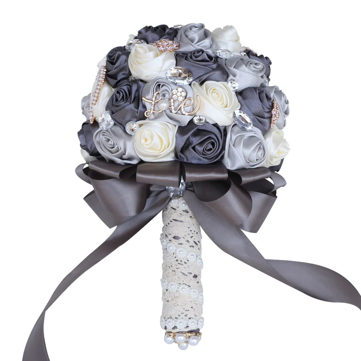 JaneVini Light Pink Roses Bridal Bouquet Elegant Pearl Crystal Lace Handle Bride Flower Ball Wedding Bouquet Bruiloftaccessoires Good Vibrations