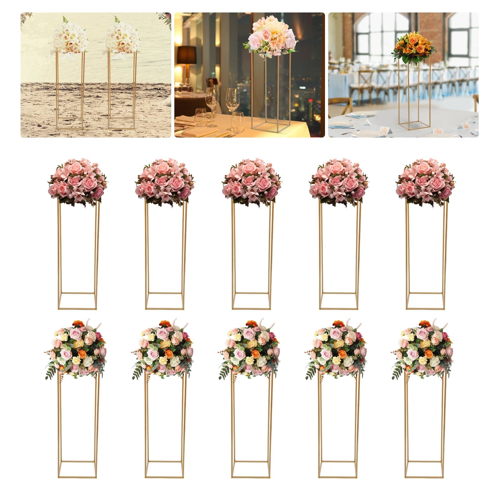 10Pcs 80cm Geometric Metal Stands Flower Vase Holders Wedding Party Centerpiece Good Vibrations