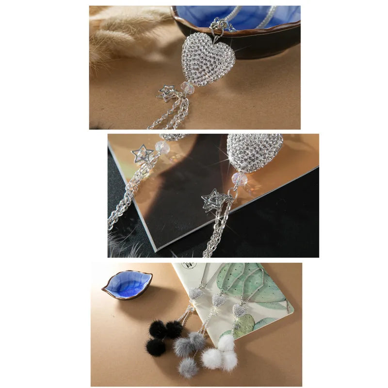 Fashion Diamond Car Accessorie Bling Hairball Pendant Auto Rearview Mirror Pendant Birthday Gift Auto Decoraction Ornaments Good Vibrations