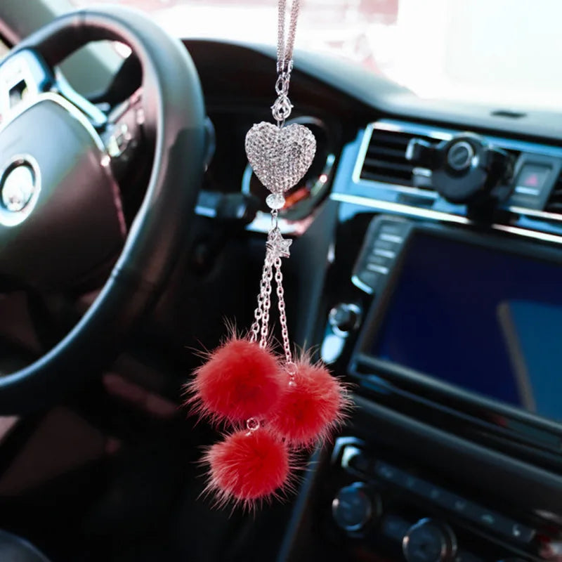 Fashion Diamond Car Accessorie Bling Hairball Pendant Auto Rearview Mirror Pendant Birthday Gift Auto Decoraction Ornaments Good Vibrations