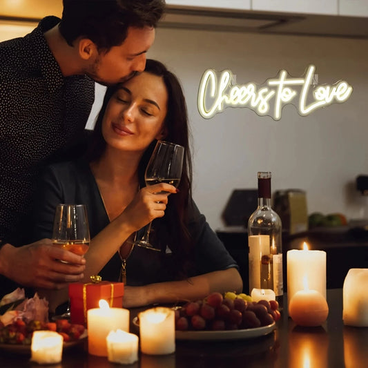 Cheers to Love Neon Sign Light-Wall Decoration with USB Power for Wedding, Engagement, Bedroom, and Valentines Day Decor Good Vibrations