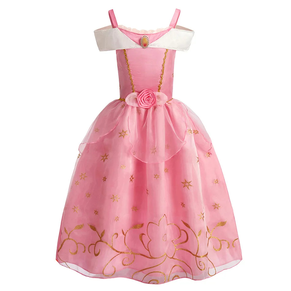 Disney Kids Princess Costume Elsa Anna Halloween Dress Girl Jasmine Moana Dinner Dress Rapunzel Mermaid Pageant Disguise 3-10Y Good Vibrations