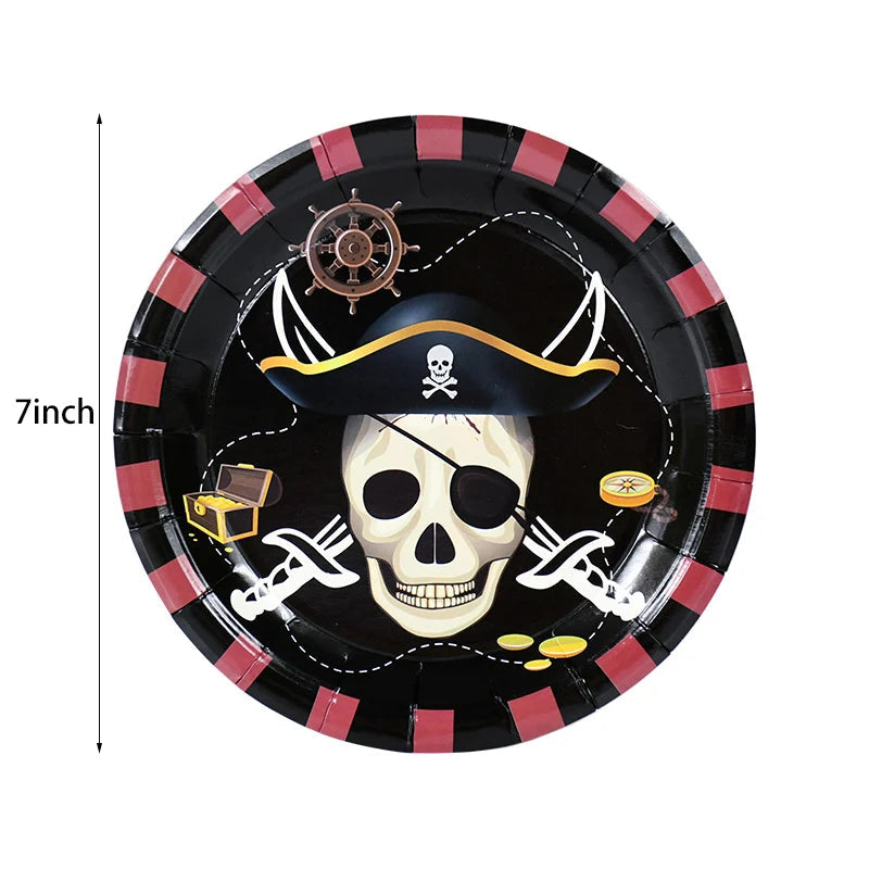Pirate Theme Party Disposable Tableware Sets Paper Plate Cup Kids Birthday Party Decor Halloween Baby Shower Dining-table Supply Good Vibrations