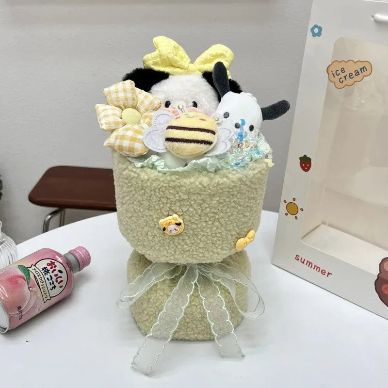 Sanrio Hello Kitty Bouquet Cute Cartoon Plush Doll Flower Cinnamoroll Kuromi My Melody Toys Flower Girl&Child Holiday Gifts Good Vibrations