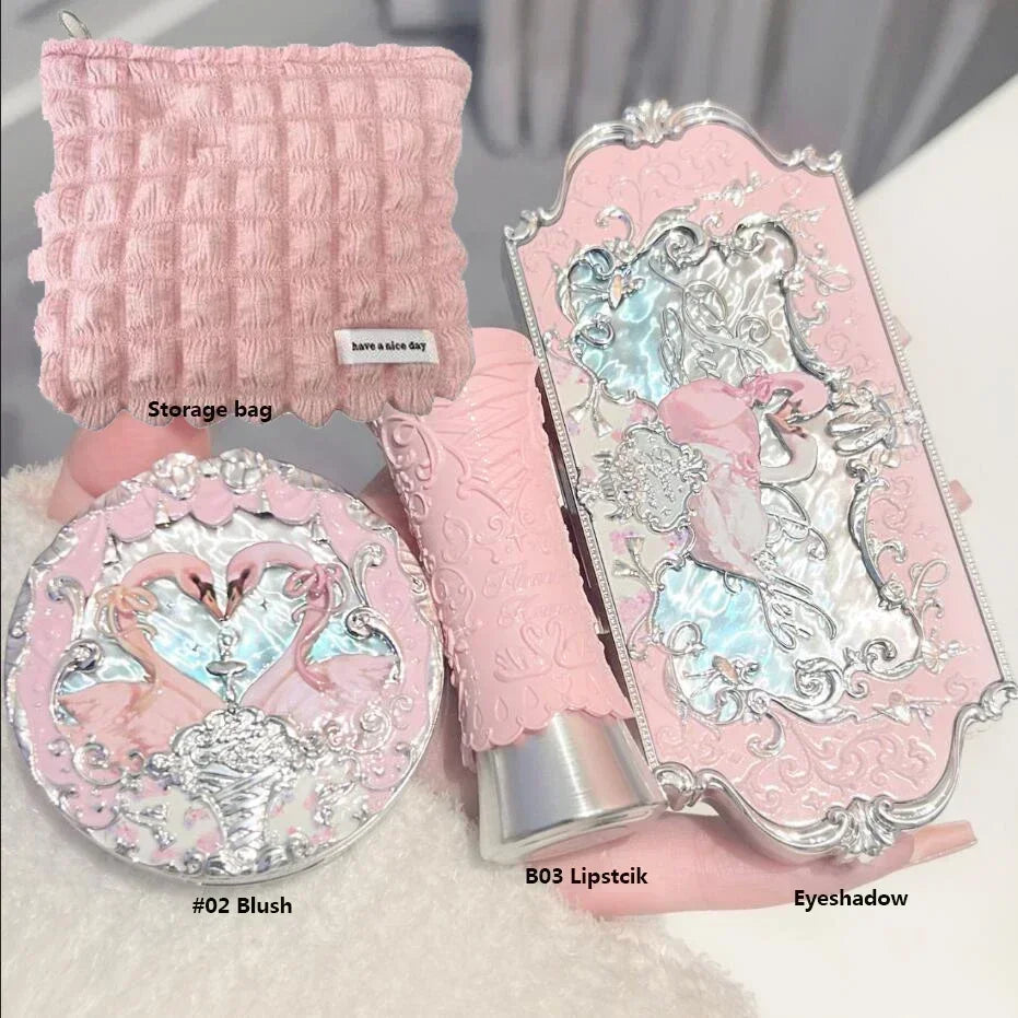 Makeup Set Flower Knows Swan Ballet Series Six Color Eyeshadow Palette Embossed Blusher Shine Lipstick Kit Maquiagem With Bag Good Vibrations