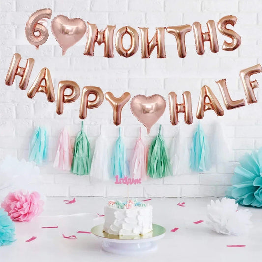 6 Months Happy Half Year Foil Balloons Banner 1/2 Birthday Hat Cap Crown for Baby Shower Boy Girl Birthday Party Decoration Good Vibrations