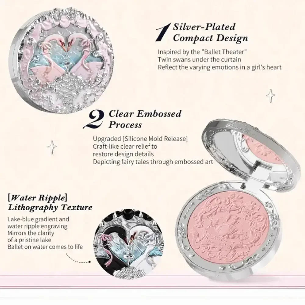 Flower Knows Swan Ballet Series Swan Embossed Blush Lasting Natural Waterproof Blush Cosmetic Fairy Handheld Mirror Good Vibrations